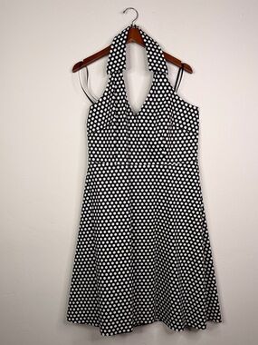 Spense Black White Polka Dot Halter Dress Size 14 Retro Pinup Fit Flare